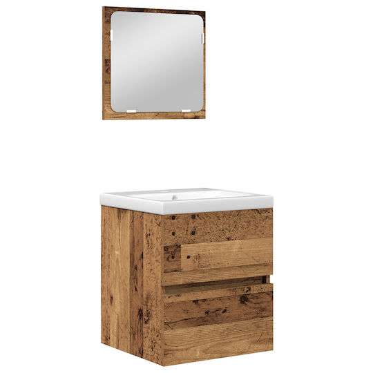 vidaXL Countertop with Sink, Mirror & Column L42xW39xH45cm Old Wood and White