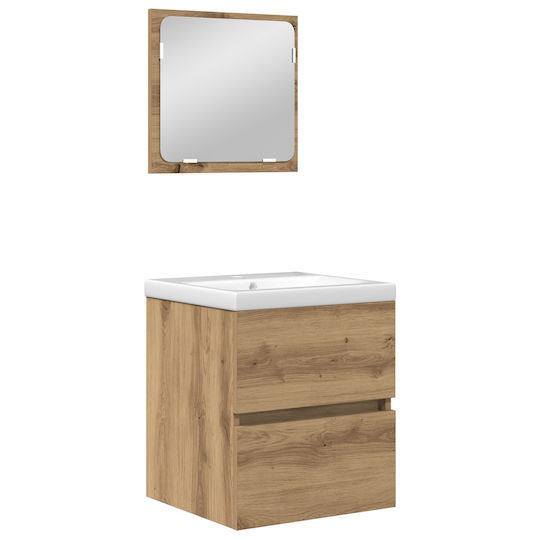 vidaXL Countertop with Sink, Mirror & Column L42xW39xH45cm Μαύρο Δρυς Και Λευκό