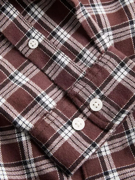 Long-sleeved Flannel Shirt Checked Brown