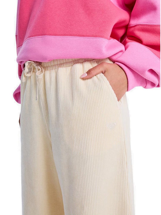 Women's Fabric Trousers Flared with Elastic Ecru