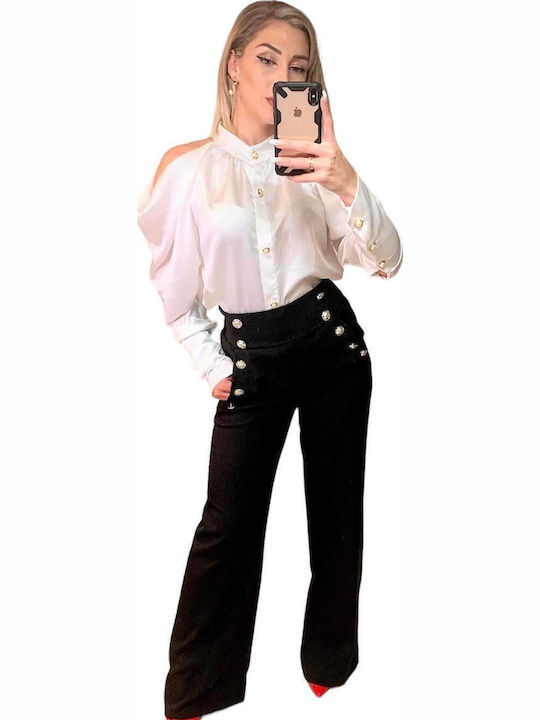 Damen Hoch tailliert Stoff Hose in Slim Passform Black
