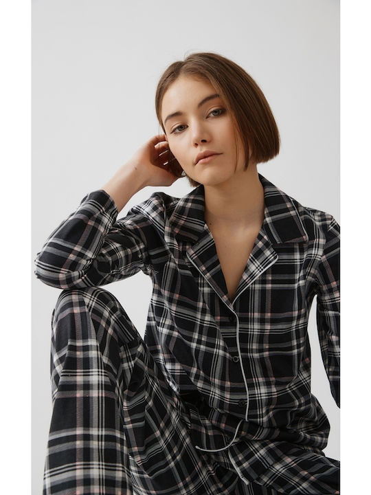 Minerva Winter Women's Cotton Pyjama Set Black