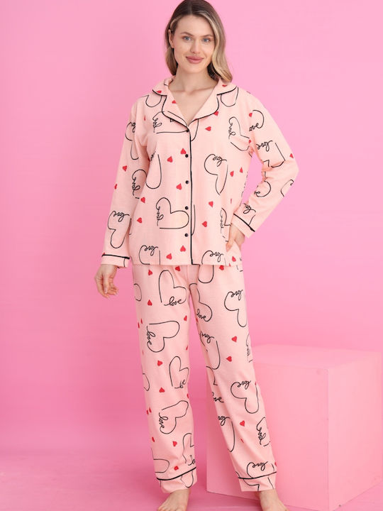 Siyah Inci Winter Women's Pyjama Set Salmon