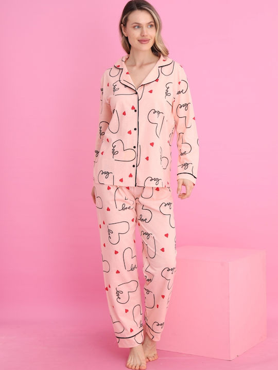 Siyah Inci Winter Women's Pyjama Set Salmon