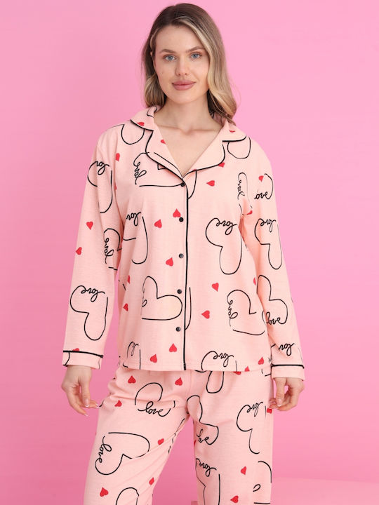Siyah Inci Winter Women's Pyjama Set Salmon