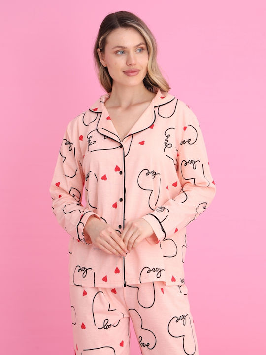 Siyah Inci Winter Women's Pyjama Set Salmon