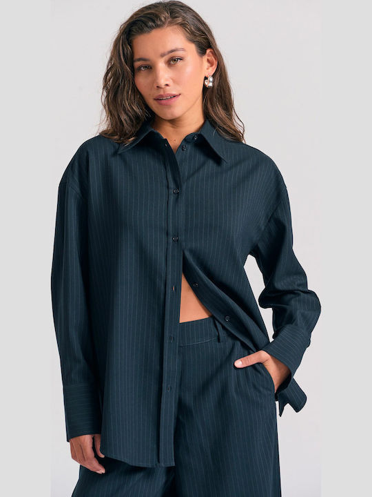Langärmelig Damen Hemd Marineblau Gestreift