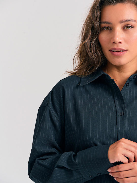 Langärmelig Damen Hemd Marineblau Gestreift