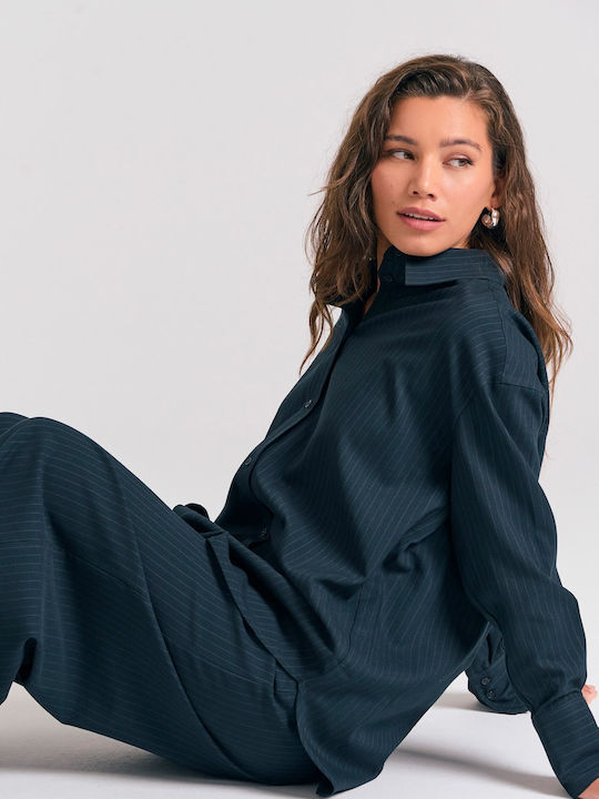 Langärmelig Damen Hemd Marineblau Gestreift