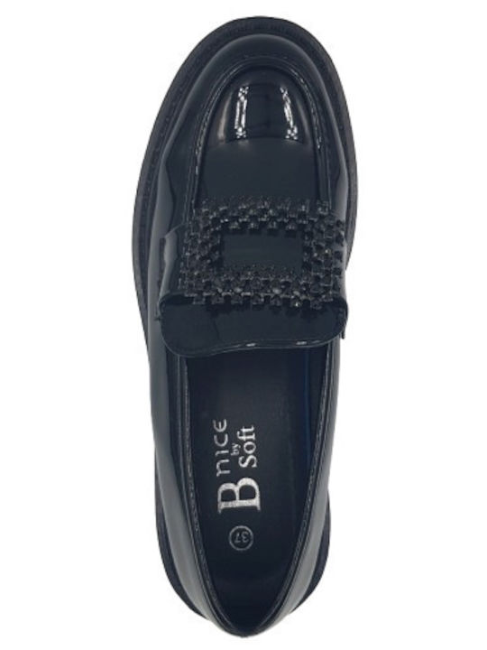 Lackleder Damen Mokassins in Schwarz Farbe
