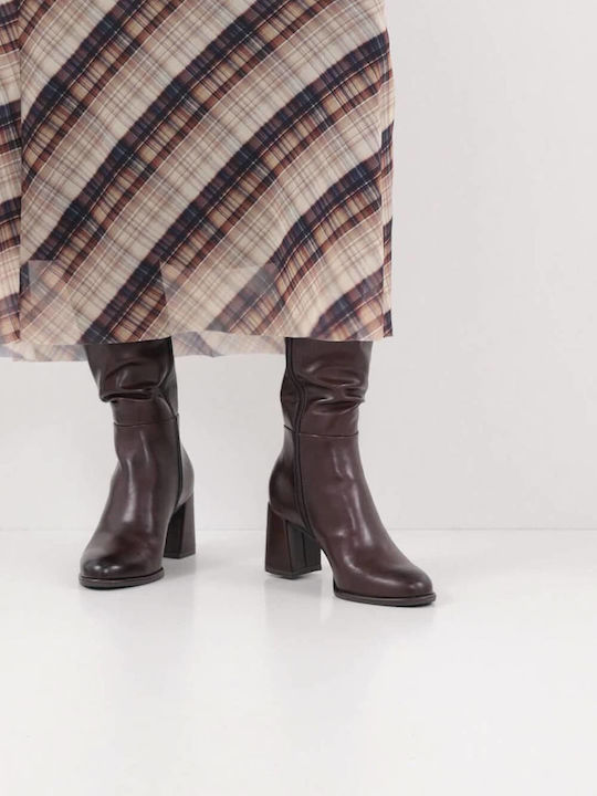 Synthetic Leather Medium Heel Women's Boots Brown