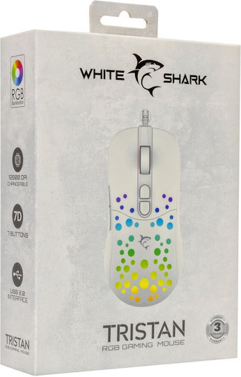 White Shark Tristan-2 RGB Геймърска Мишка 7200 DPI Бял