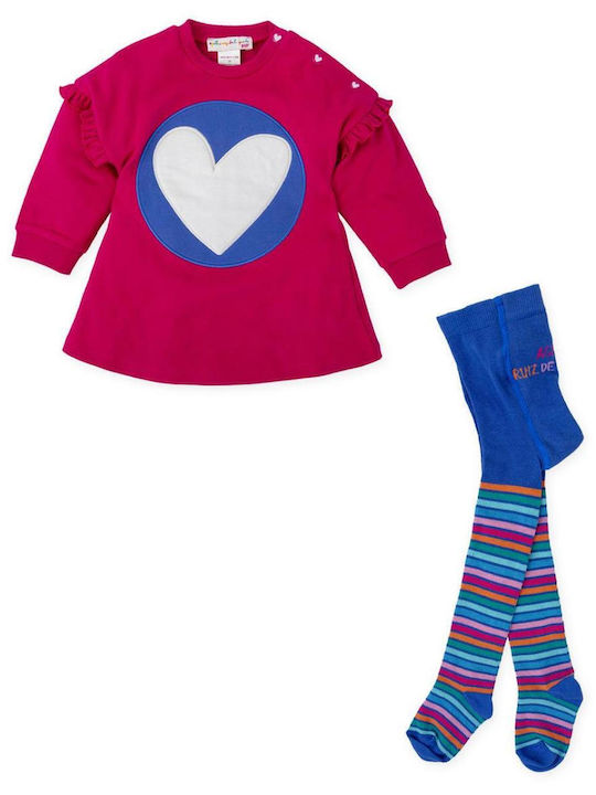 Girls Dress Fuchsia Long Sleeve Sweatshirt Set with Tights