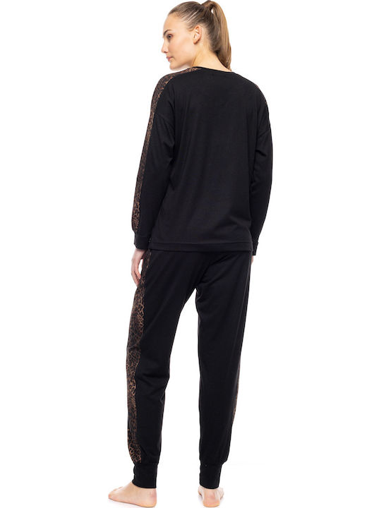 Pink Label Winter Women's Cotton Pyjama Set Black