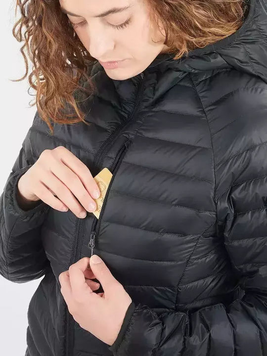 Women's for Hiking Puffer Jacket for Winter with Hood Deep Black