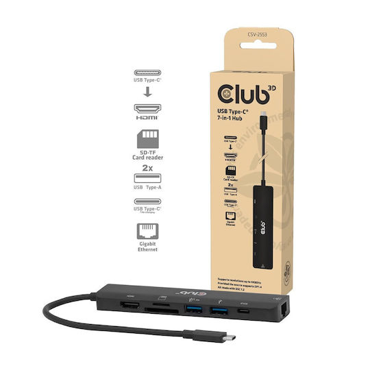 Club3D USB-C Docking Station με HDMI 4K PD Ethernet Μαύρο (CSV-2553)