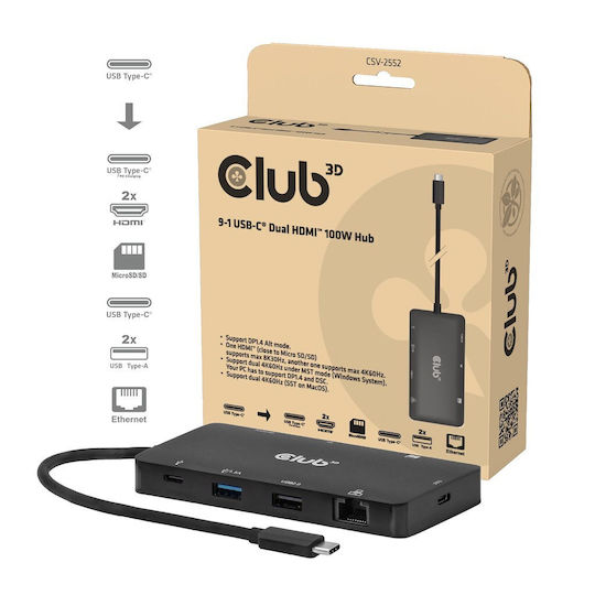 Club3D USB-C Docking Station mit 4K PD Ethernet Schwarz (CSV-2552)
