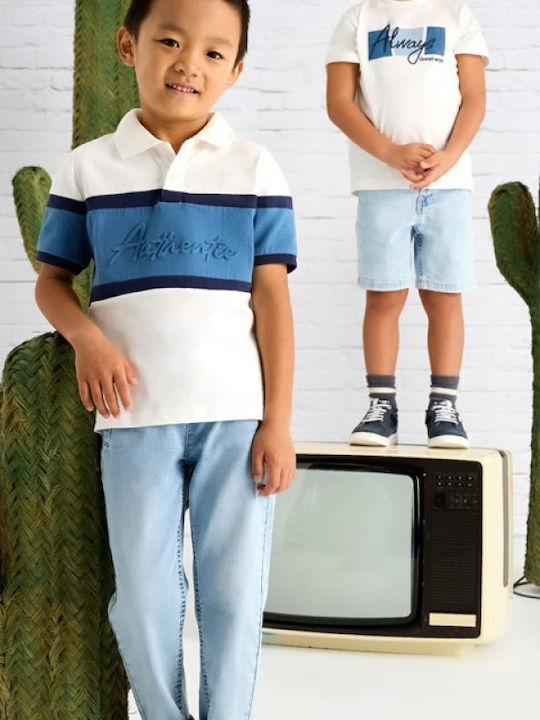 Kinderpolo Kurzarm Creme-hellblau