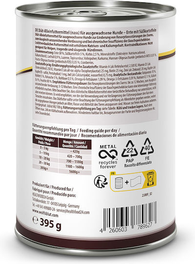 Wolfsblut Wet Dog Food Cans with Duck Grain-Free Gluten-Free 395g
