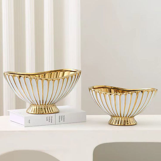 Keskor Διακοσμητικό Μπωλ Κεραμικό Λευκό 33x21x16cm