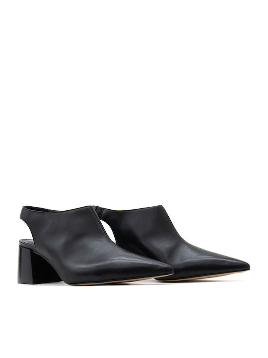 Leather Black High Heels with Strap
