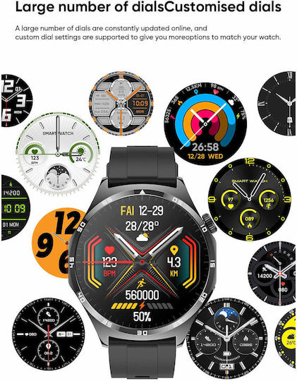 Microwear MT300 48мм Смартчасовник с Пулсомер (Черен)