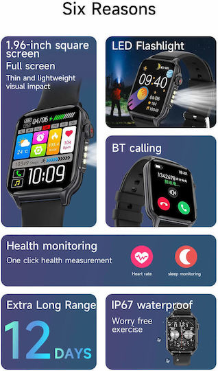 Microwear P6 Max Smartwatch με Παλμογράφο (Μαύρο)