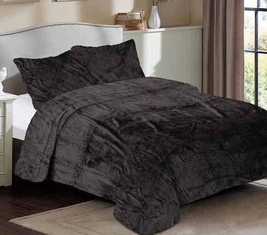 Dimcol Solid Κουβέρτα Fleece Μονή 160x220εκ. Grey-black