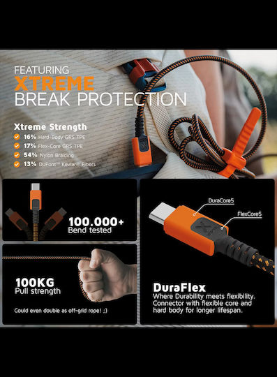 Xtorm Cablu Braided / Spiral USB 2.0 USB-C Masculin - USB-C 240W Power Delivery (PD) Portocaliu 1.5m MOB.ACC.00649