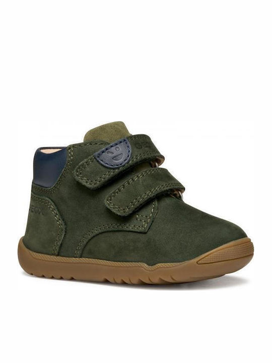 Leather Kids Boots with Velcro Green
