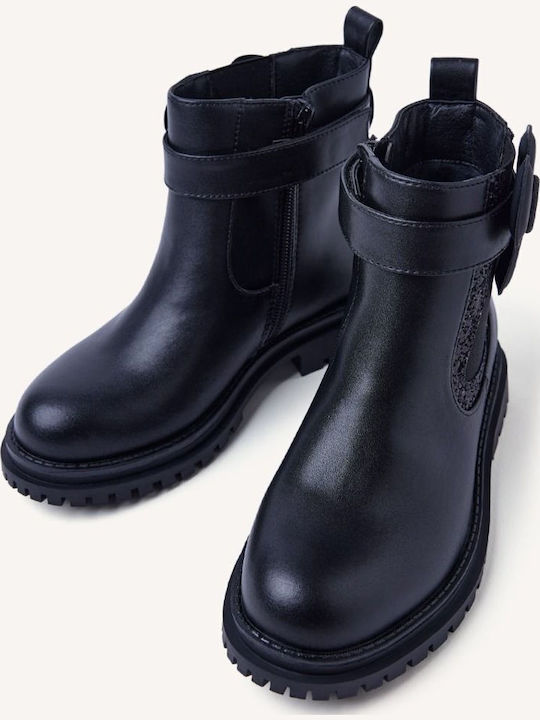 Anatomische Leder Kinderstiefel mit Reissverschluss Schwarz