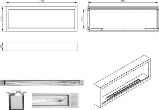 Globmetal Стенен Биоетанолова камина Вътрешно пространство Черен 120x15x41.5см