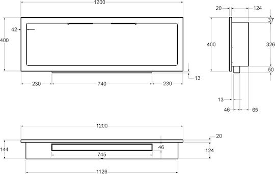 Globmetal Стенен Биоетанолова камина Вътрешно пространство Черен 120x14.4x40см