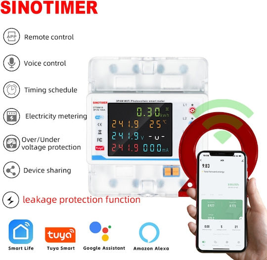 Sinotimer Digitaler Energie-Analysator für Elektrische Messgeräte Dreiphasiger Schiene Wi-Fi Google Home Alexa Tuya