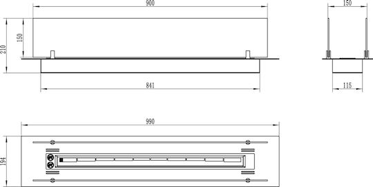 Globmetal Настолници Биоетанолова камина Вътрешно пространство Черен 100x19.4x5.8см