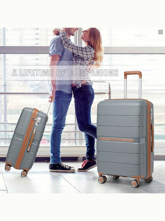 Miss Lulu Traveller Medium Travel Suitcase Hard Grey And Brown with 4 Wheels Height 66cm K2392L GY/BN 24
