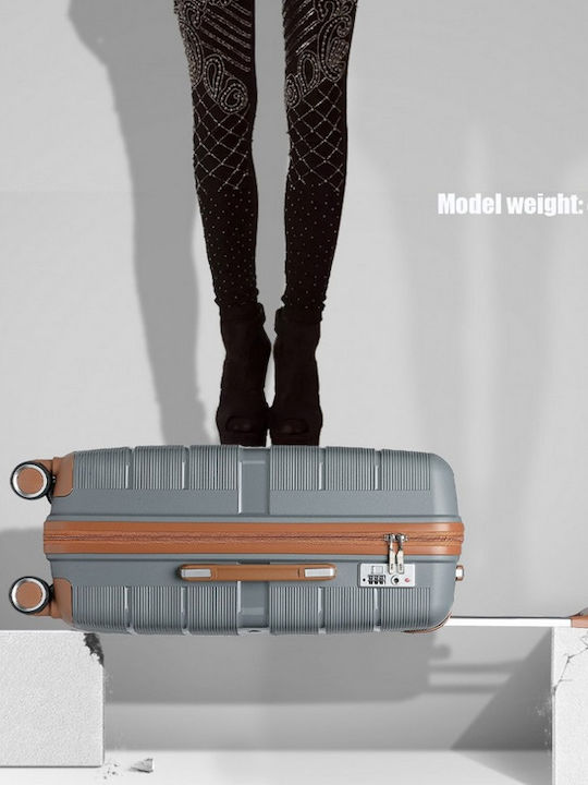 Miss Lulu Traveller Medium Travel Suitcase Hard Grey And Brown with 4 Wheels Height 66cm K2392L GY/BN 24