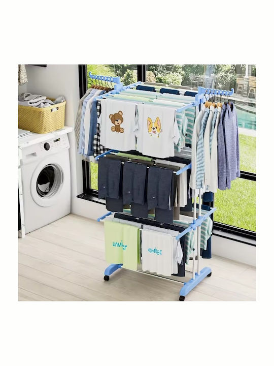 Folding Floor Clothes Drying Rack Made of Stainless Steel 170x74x64cm Two Levels