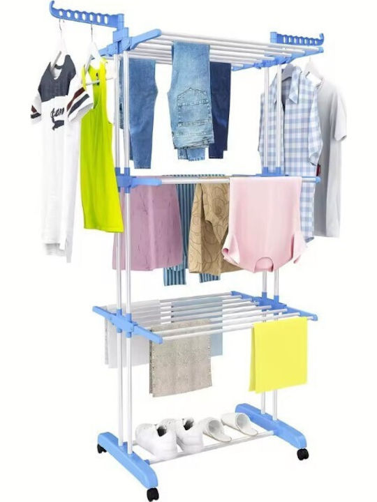 Folding Floor Clothes Drying Rack Made of Stainless Steel 170x74x64cm Two Levels