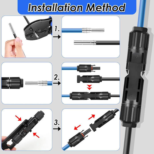 Set 10 Conectori MC4 Onuvio Accesorii Fotovoltaice Panouri Solare Masculin Feminin 1000V 30A Certificat CE RoHS Impermeabil IP67