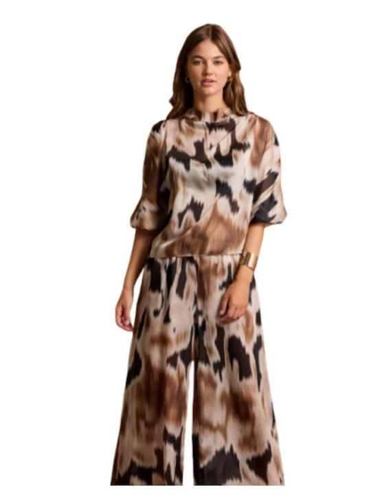 Nuri Damen Bluse Langärmelig Brown