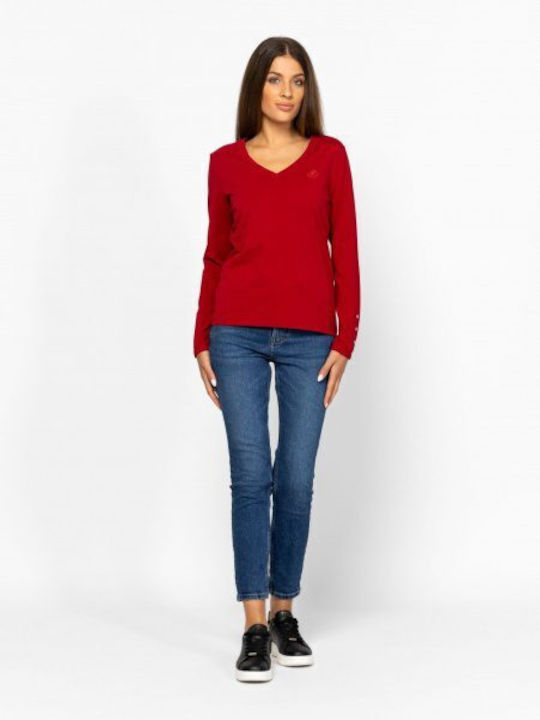 Damen Bluse Baumwolle Langärmelig mit V-Ausschnitt Ruby
