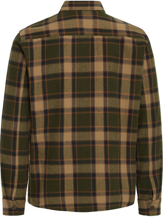 Long Sleeve Overshirt In Regular Fit Checked Khaki