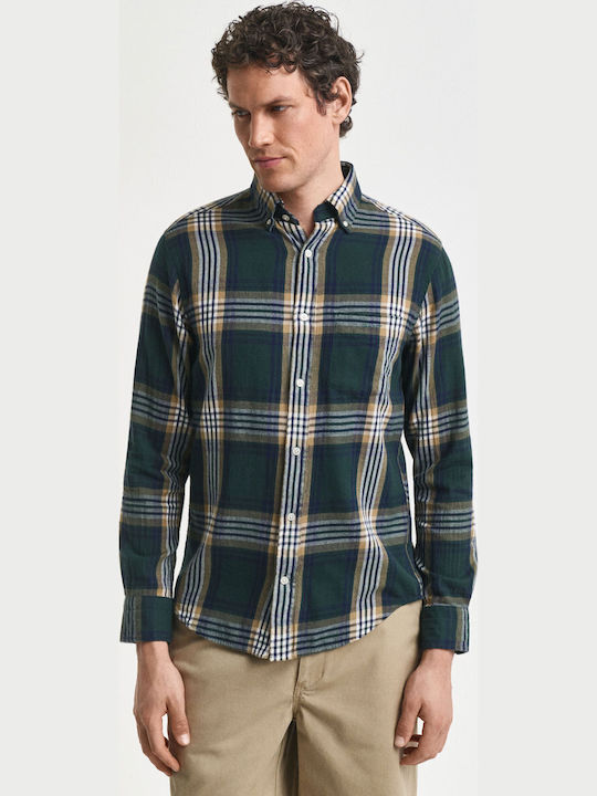 Long-sleeved Flannel Shirt Checked Green
