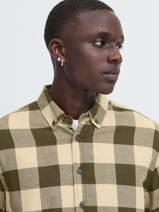 Long Sleeve Flannel Shirt in Regular Fit Checked Khaki
