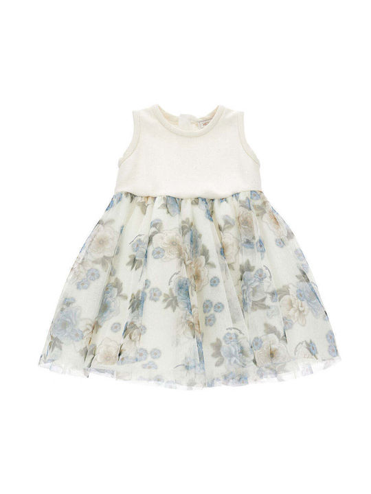 Dress Παιδικό Φόρεμα Μακρυμάνικο Τούλινο Floral Σετ με Μπλούζα Γαλάζιο
