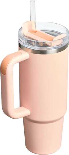 Stanley Flowstate Handled Tumbler Θερμός Ανοξείδωτο BPA Free 890ml Orange Cream με Καλαμάκι και Λαβή