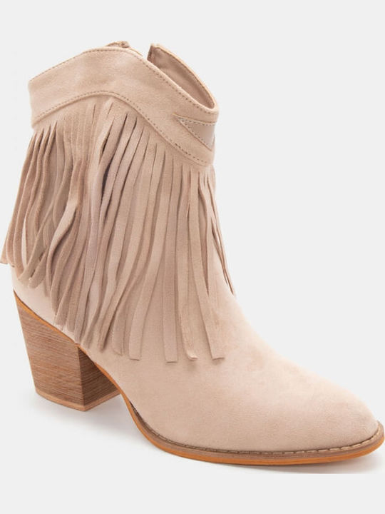 Leather Women's Cowboy Boots Beige