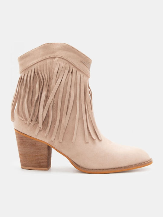 Leather Women's Cowboy Boots Beige