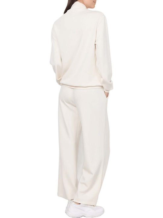 Damen Hoch tailliert Stoff Hose mit Gummizug Ecru